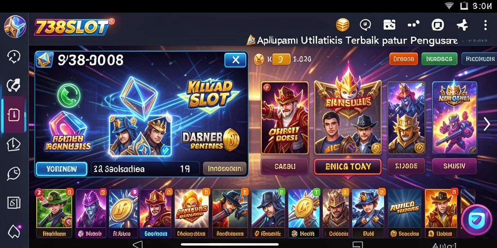Tampilan utama 738SLOT menampilkan fitur-fitur utilitas yang menarik.