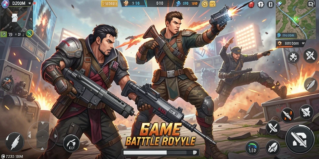 Gameplay intens D200M dalam pertarungan Battle Royale.