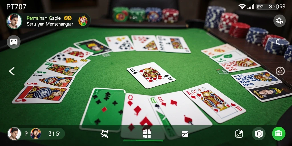 Screenshot gameplay PT707 dengan suasana Gaple yang seru.