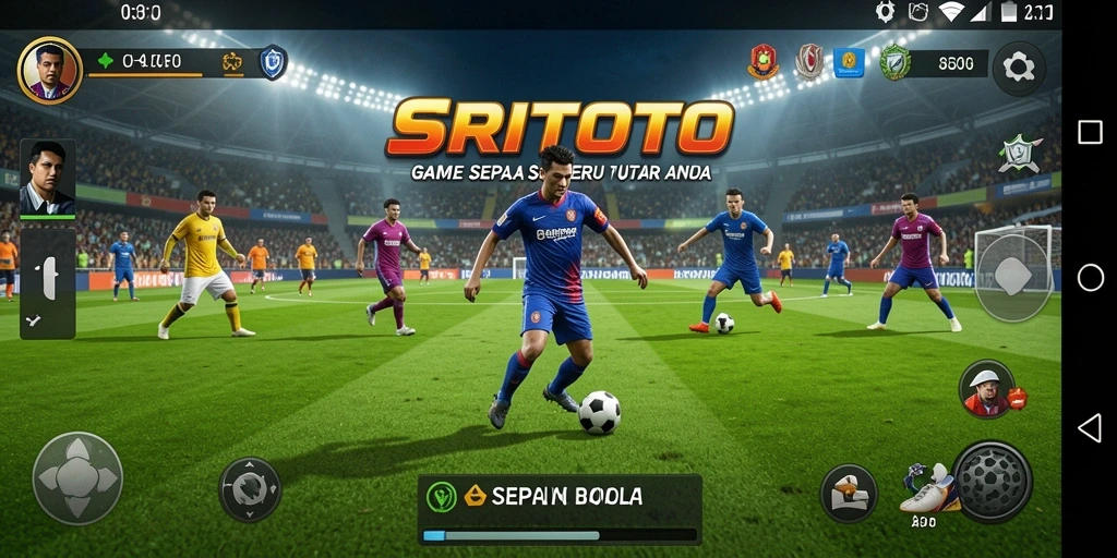 Tampilan gameplay menarik dari SRITOTO dengan aksi sepak bola intens.