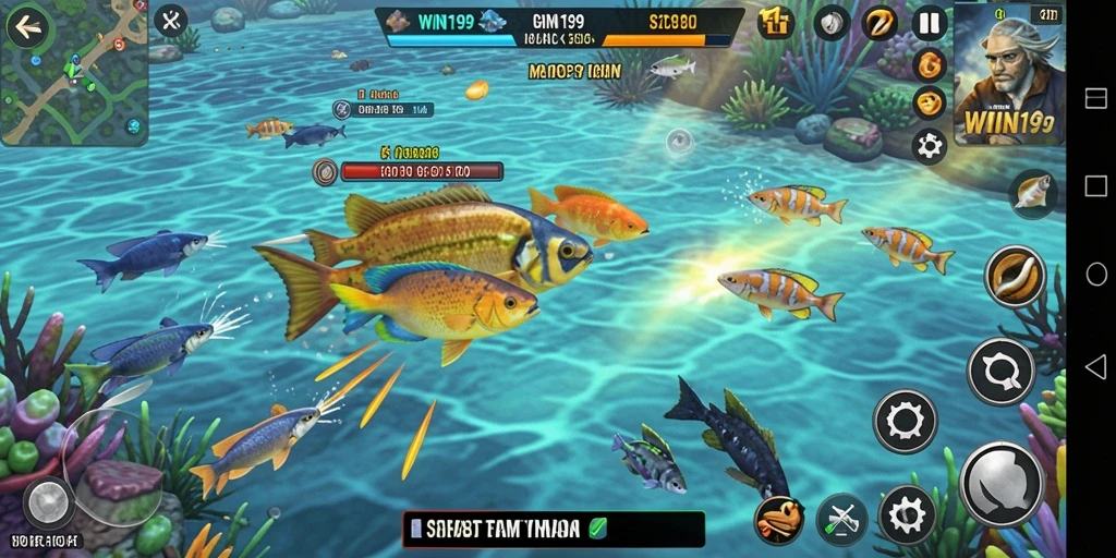 Gameplay menembak ikan yang seru dan menarik.