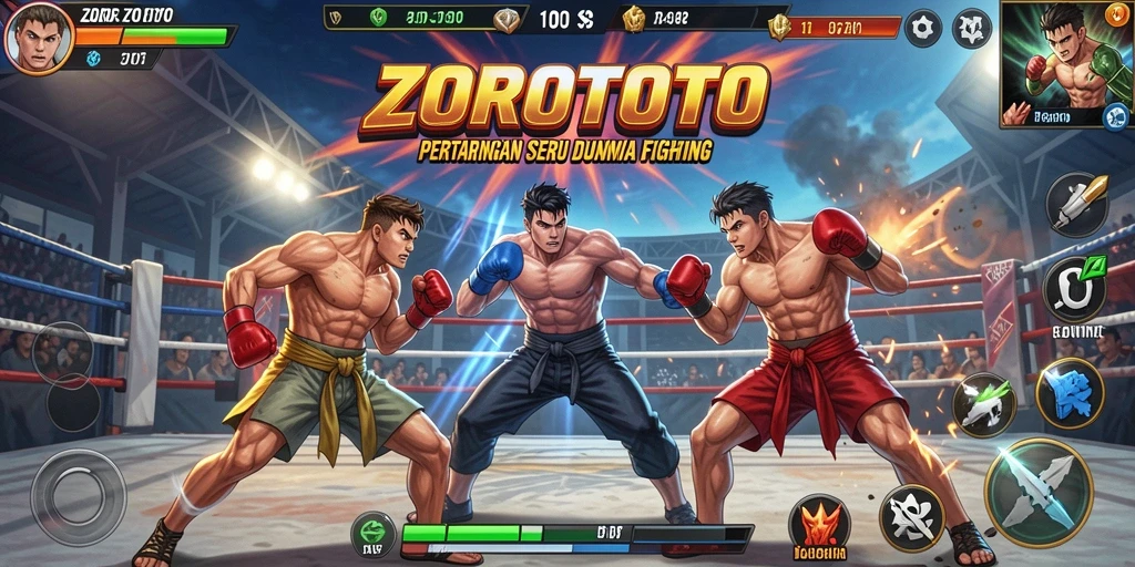 Screenshot gameplay ZOROTOTO dengan pertarungan seru dan karakter unik.